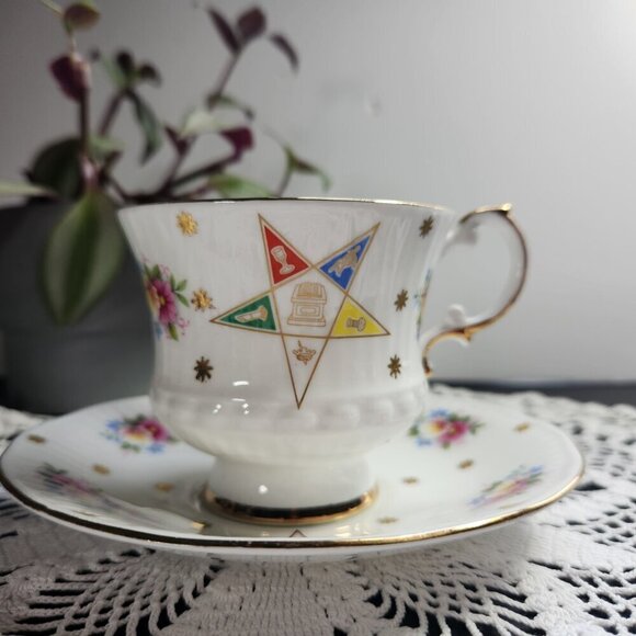 Masonic Lodge Cup & Saucer Order of the Eastern Star Elizabethan Fine Bone China - Picture 2 of 14